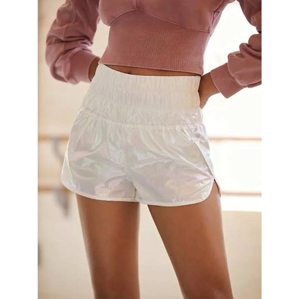 Free People Movement Shorts Medium White Iridescent Way Home Lined Smock Active